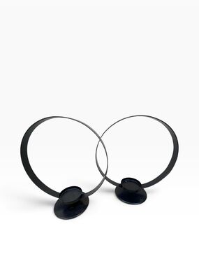 Modern Black Metal Circle Hoop Pillar Candle Holder Set (2) 14.5" Large